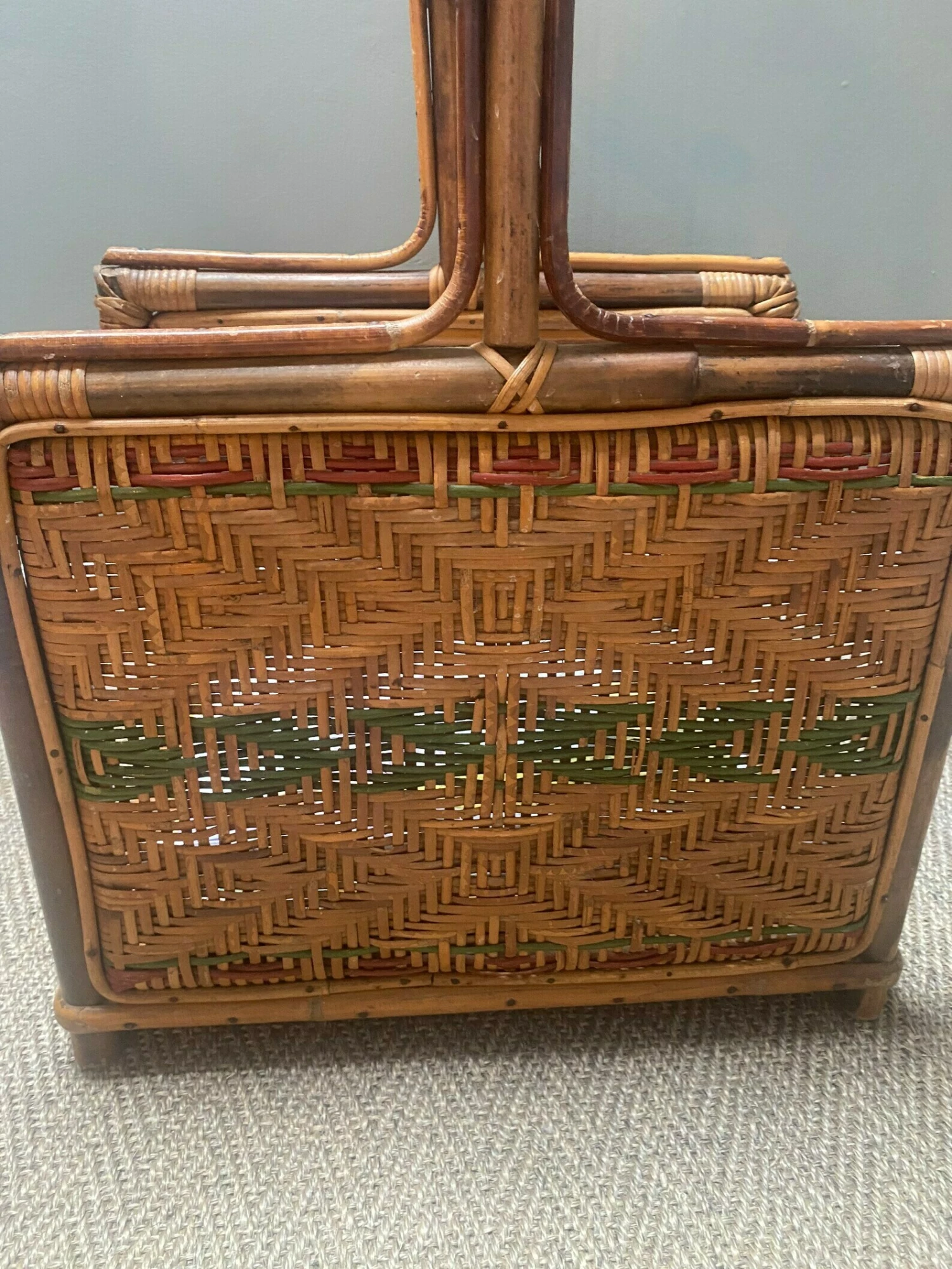 Rare Early 20th Century Rattan/Cane/Wicker Newspaper Rack/Wood Storage 3 Rare Early 20th Century Rattan/Cane/Wicker Newspaper Rack/Wood Storage - Image 3