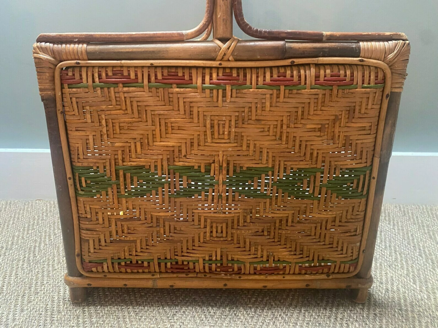 Rare Early 20th Century Rattan/Cane/Wicker Newspaper Rack/Wood Storage 4 Rare Early 20th Century Rattan/Cane/Wicker Newspaper Rack/Wood Storage - Image 4