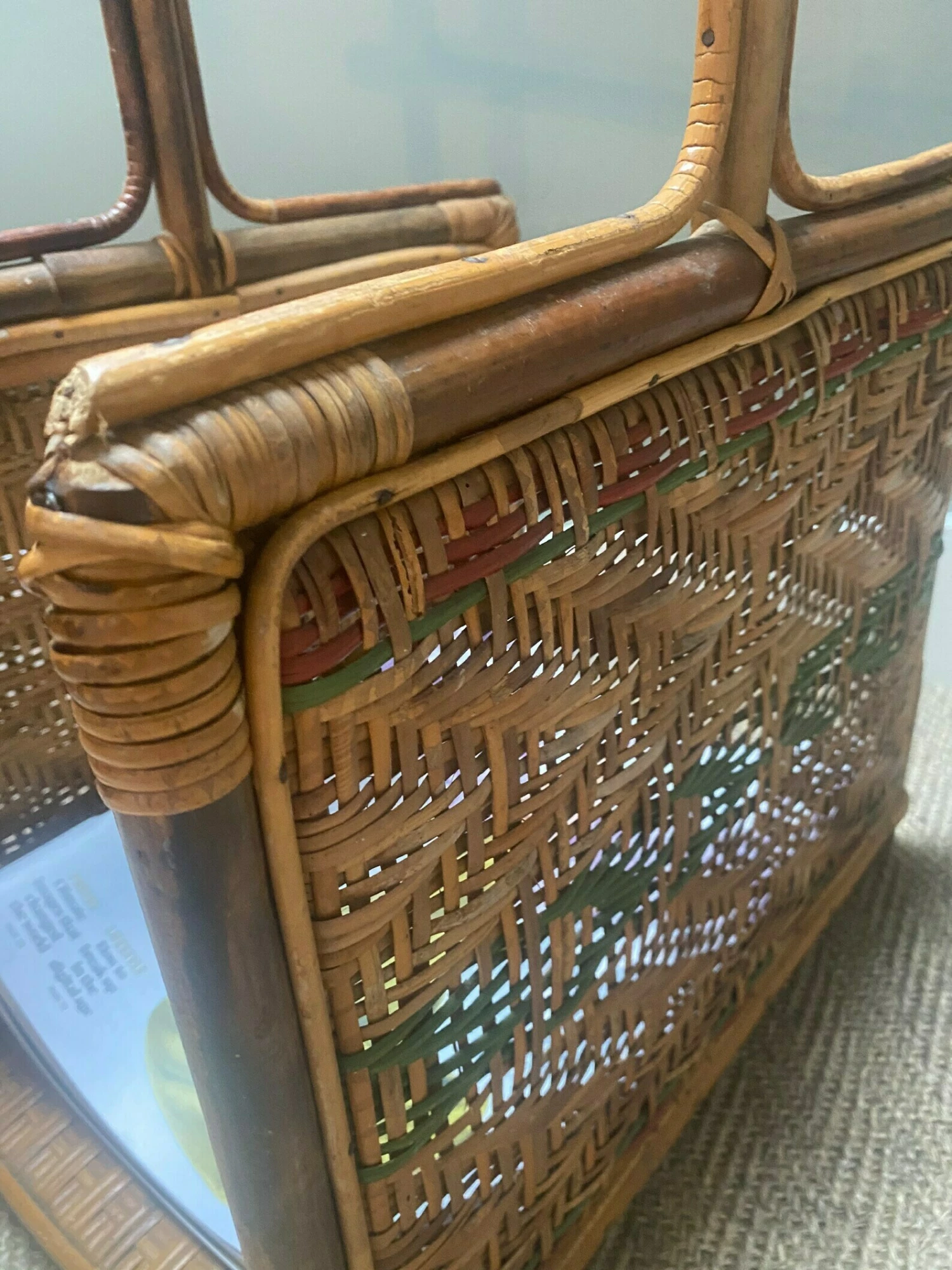 Rare Early 20th Century Rattan/Cane/Wicker Newspaper Rack/Wood Storage 5 Rare Early 20th Century Rattan/Cane/Wicker Newspaper Rack/Wood Storage - Image 5