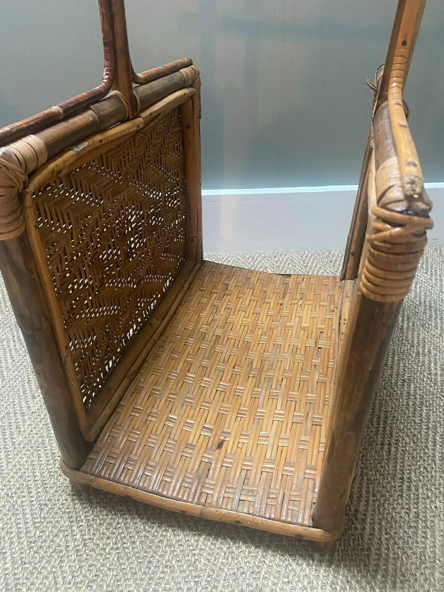 Rare Early 20th Century Rattan/Cane/Wicker Newspaper Rack/Wood Storage 8 Rare Early 20th Century Rattan/Cane/Wicker Newspaper Rack/Wood Storage - Image 8