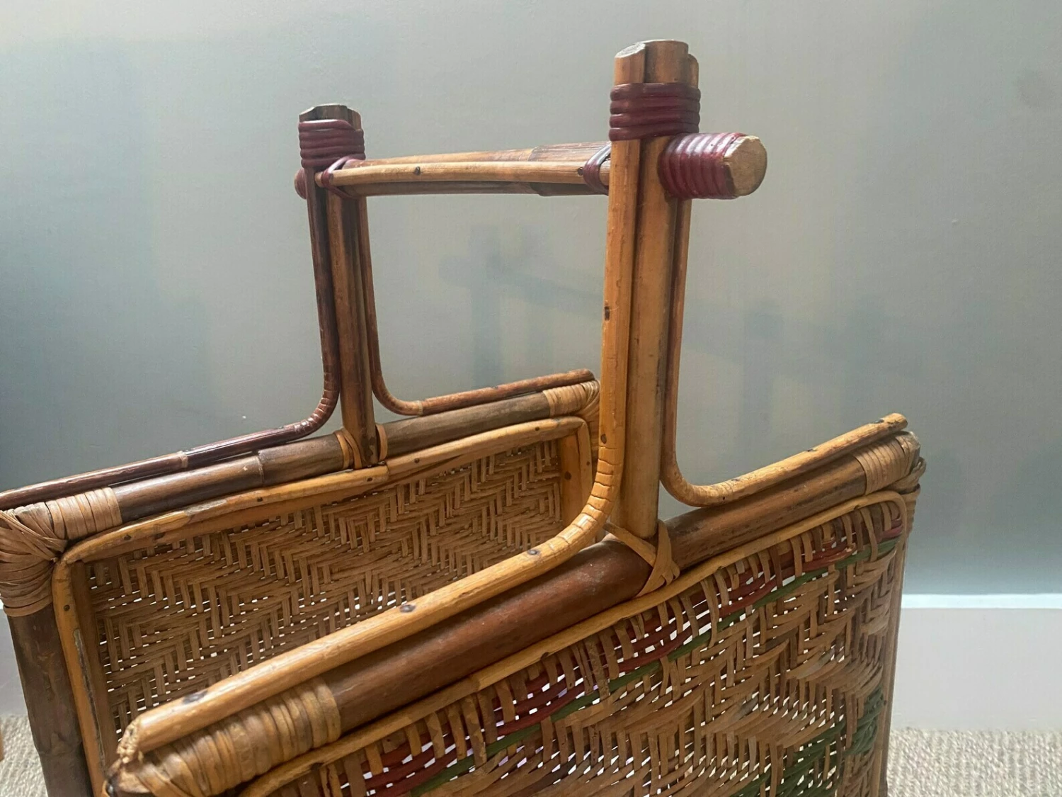 Rare Early 20th Century Rattan/Cane/Wicker Newspaper Rack/Wood Storage 9 Rare Early 20th Century Rattan/Cane/Wicker Newspaper Rack/Wood Storage - Image 9