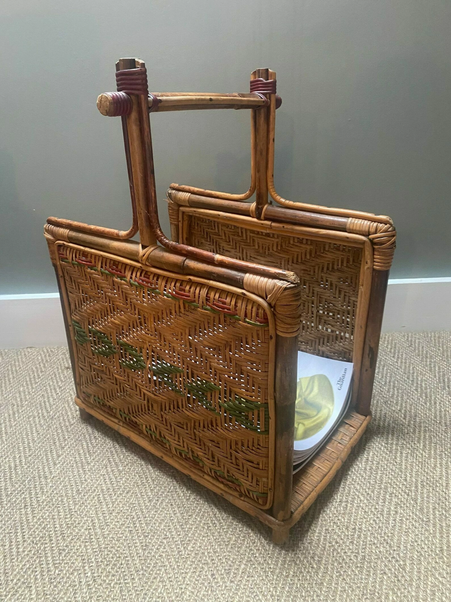 Rare Early 20th Century Rattan/Cane/Wicker Newspaper Rack/Wood Storage 1 Rare Early 20th Century Rattan/Cane/Wicker Newspaper Rack/Wood Storage