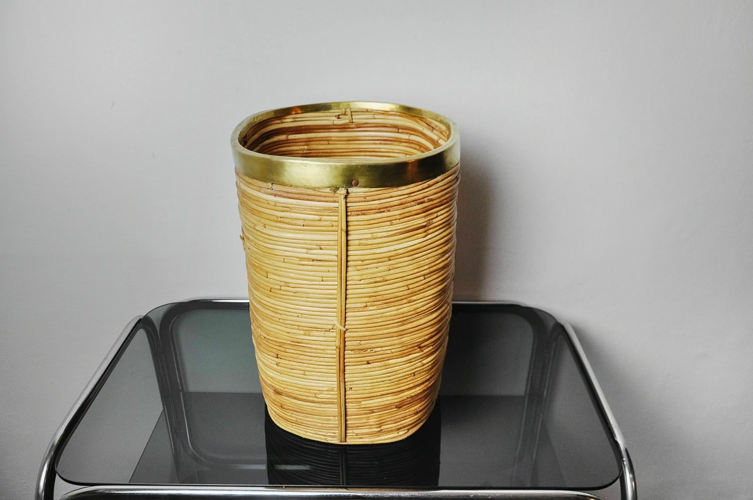 Unknown Rattan And Brass Umbrella Stand, Italy, 1970 2 Unknown Rattan And Brass Umbrella Stand, Italy, 1970 - Image 2