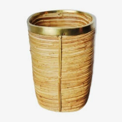 Unknown Rattan And Brass Umbrella Stand, Italy, 1970