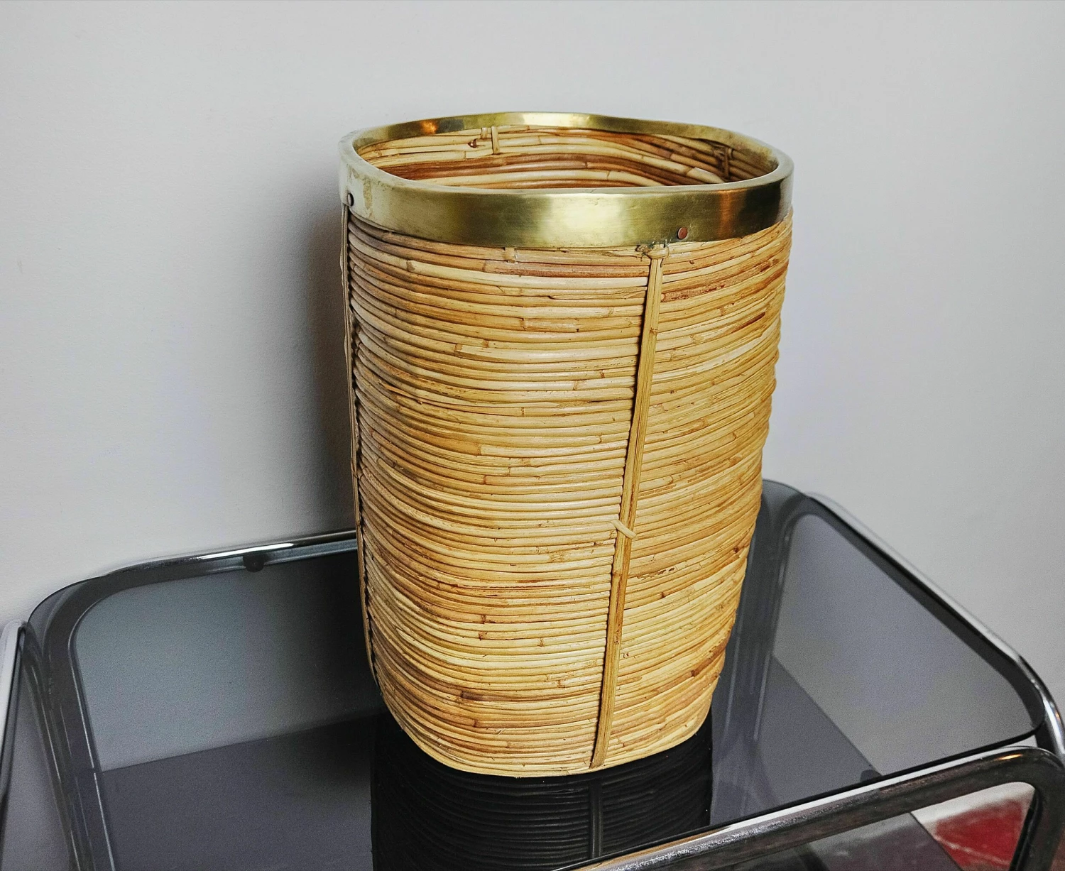 Unknown Rattan And Brass Umbrella Stand, Italy, 1970 4 Unknown Rattan And Brass Umbrella Stand, Italy, 1970 - Image 4