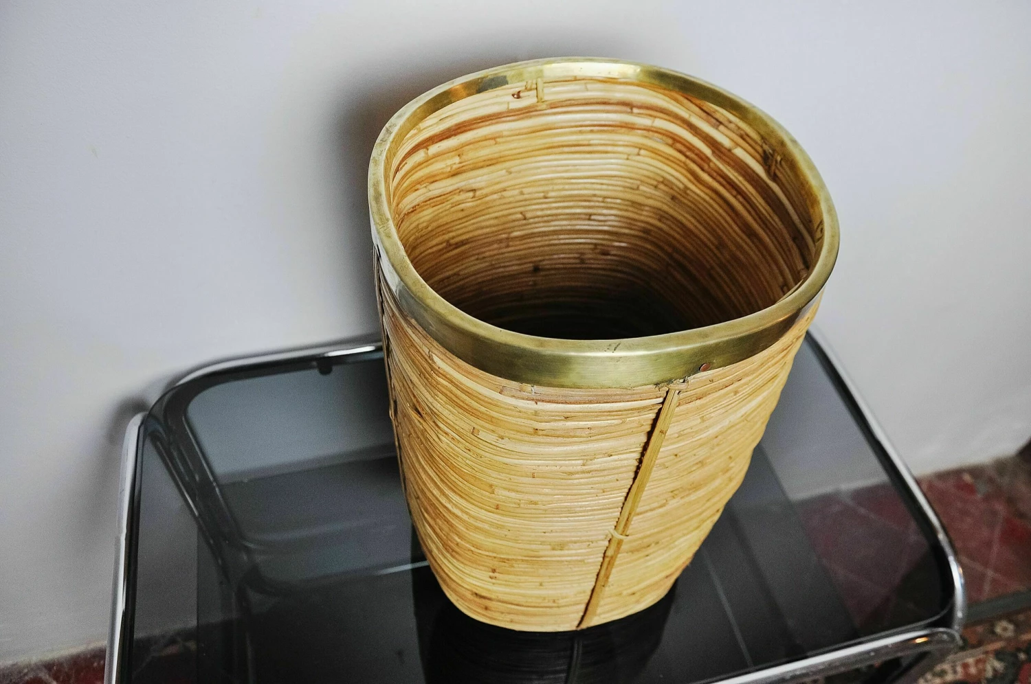 Unknown Rattan And Brass Umbrella Stand, Italy, 1970 5 Unknown Rattan And Brass Umbrella Stand, Italy, 1970 - Image 5