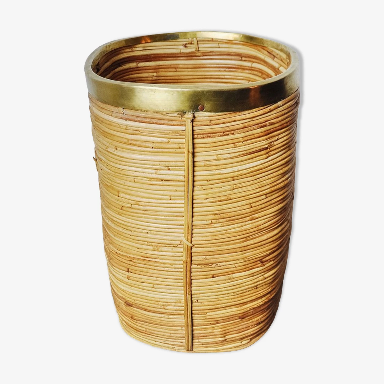 Unknown Rattan And Brass Umbrella Stand, Italy, 1970 1 Unknown Rattan And Brass Umbrella Stand, Italy, 1970