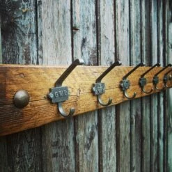Reclaimed Wooden Coat Rack With Industrial Cast Iron Cloakroom Hooks