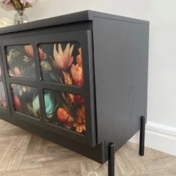 Refurbished Nathan Sideboard Black With Floral Design -Storage Furniture Sales 2024 refurbished nathan sideboard black with floral design sku70581822 0 2