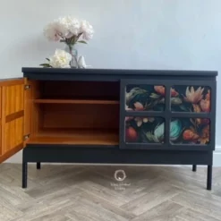 Refurbished Nathan Sideboard Black With Floral Design -Storage Furniture Sales 2024 refurbished nathan sideboard black with floral design sku70581822 0 4
