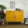 Retro Mcm Sideboard Cupboard Painted Mustard Yellow