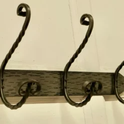 Unknown Row Of 3 Polished Steel And Wrought Iron Hat And Coat Hooks