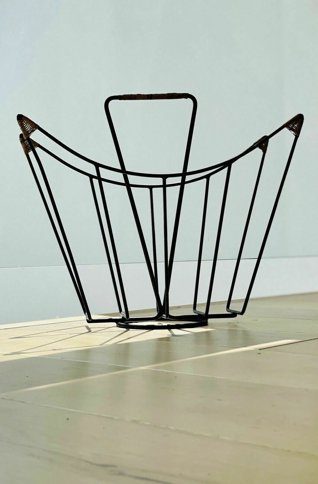 Sculptural Danish Mid Century Magazine Rack In Metal And Rattan, Laurids Lonborg 2 Sculptural Danish Mid Century Magazine Rack In Metal And Rattan, Laurids Lonborg - Image 2
