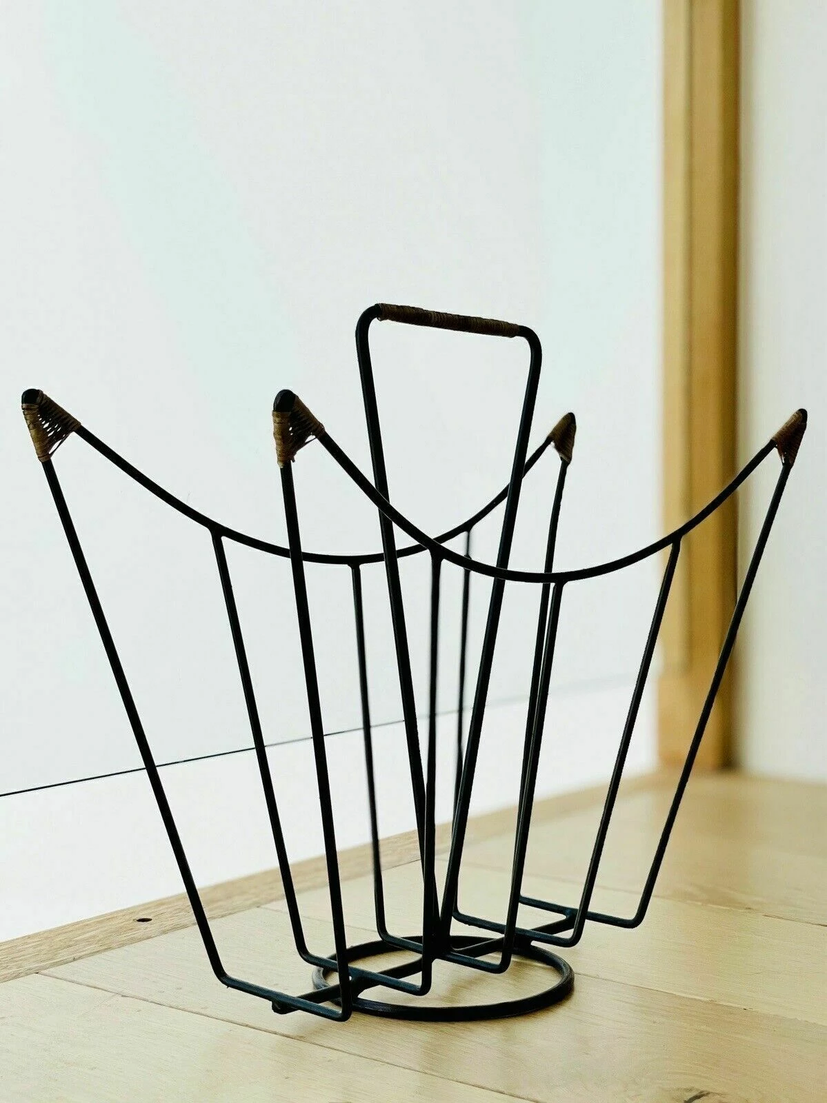 Sculptural Danish Mid Century Magazine Rack In Metal And Rattan, Laurids Lonborg 5 Sculptural Danish Mid Century Magazine Rack In Metal And Rattan, Laurids Lonborg - Image 5