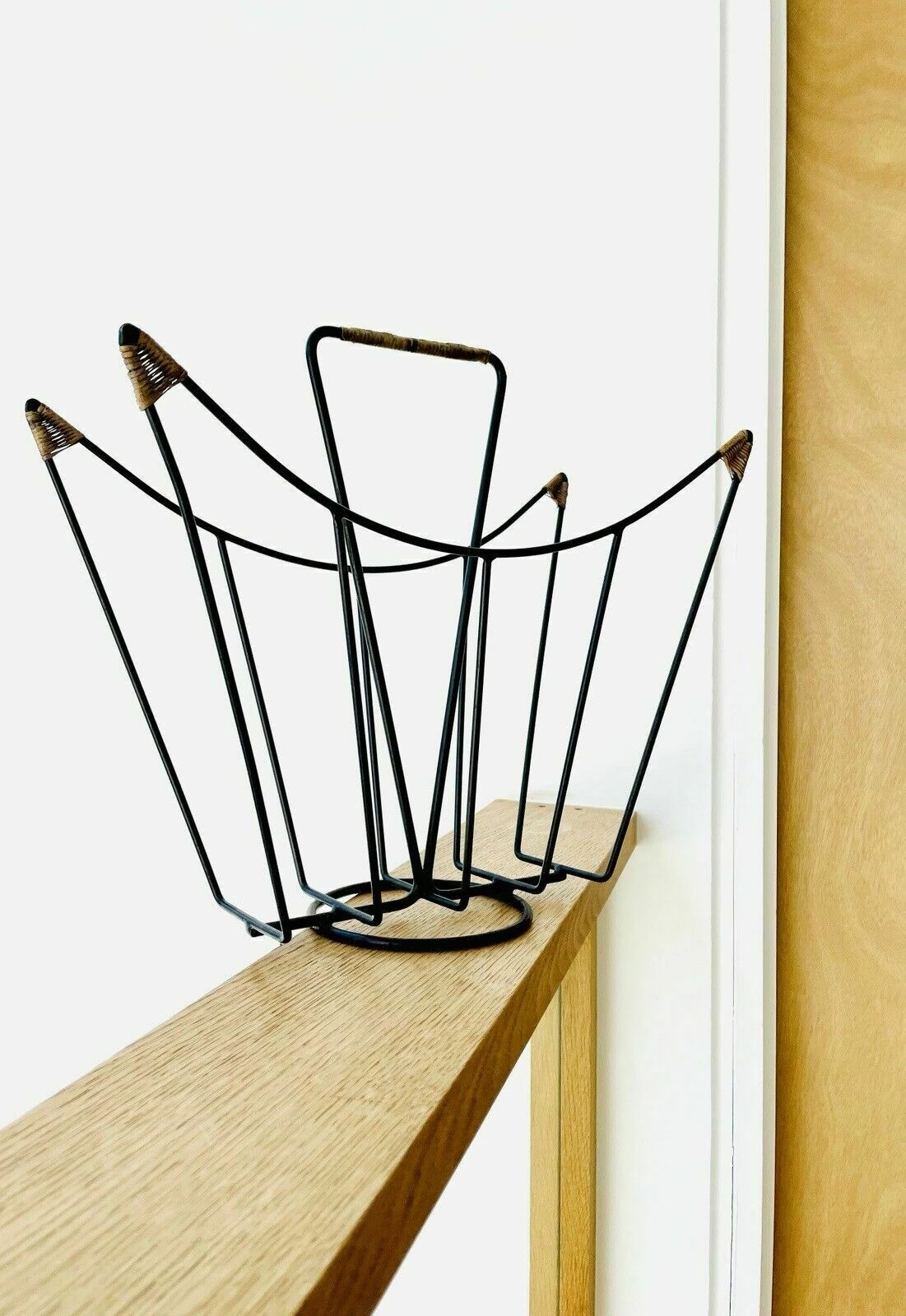 Sculptural Danish Mid Century Magazine Rack In Metal And Rattan, Laurids Lonborg 1 Sculptural Danish Mid Century Magazine Rack In Metal And Rattan, Laurids Lonborg