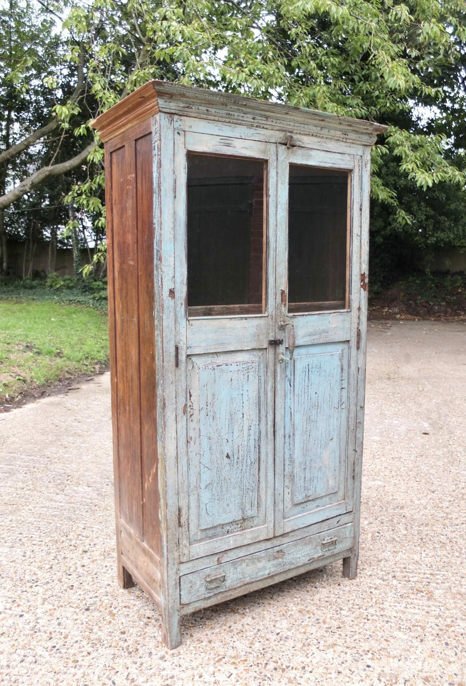 Unknown Stunning Large Blue Antique Double Fronted Cupboard With Drawers 2 Unknown Stunning Large Blue Antique Double Fronted Cupboard With Drawers - Image 2