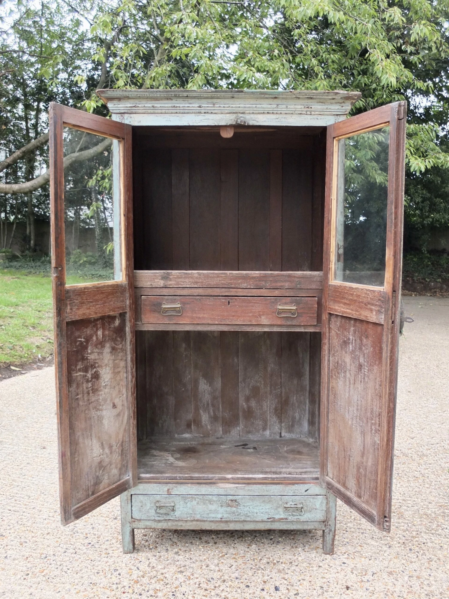 Unknown Stunning Large Blue Antique Double Fronted Cupboard With Drawers 3 Unknown Stunning Large Blue Antique Double Fronted Cupboard With Drawers - Image 3
