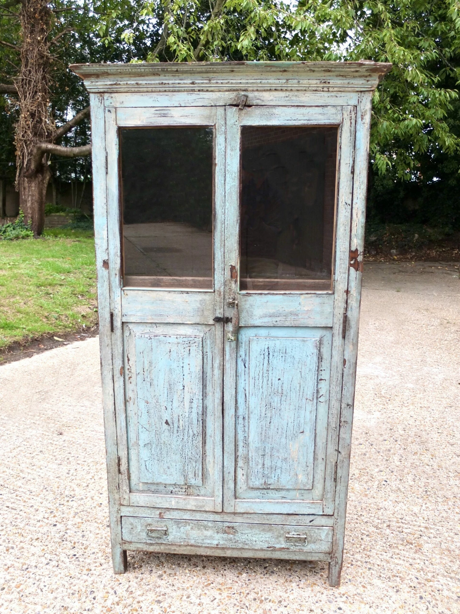Unknown Stunning Large Blue Antique Double Fronted Cupboard With Drawers 5 Unknown Stunning Large Blue Antique Double Fronted Cupboard With Drawers - Image 5