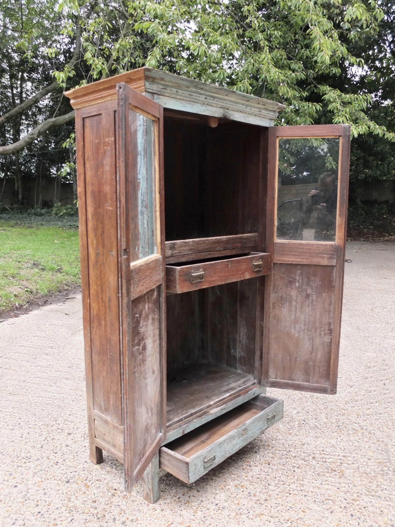 Unknown Stunning Large Blue Antique Double Fronted Cupboard With Drawers 6 Unknown Stunning Large Blue Antique Double Fronted Cupboard With Drawers - Image 6