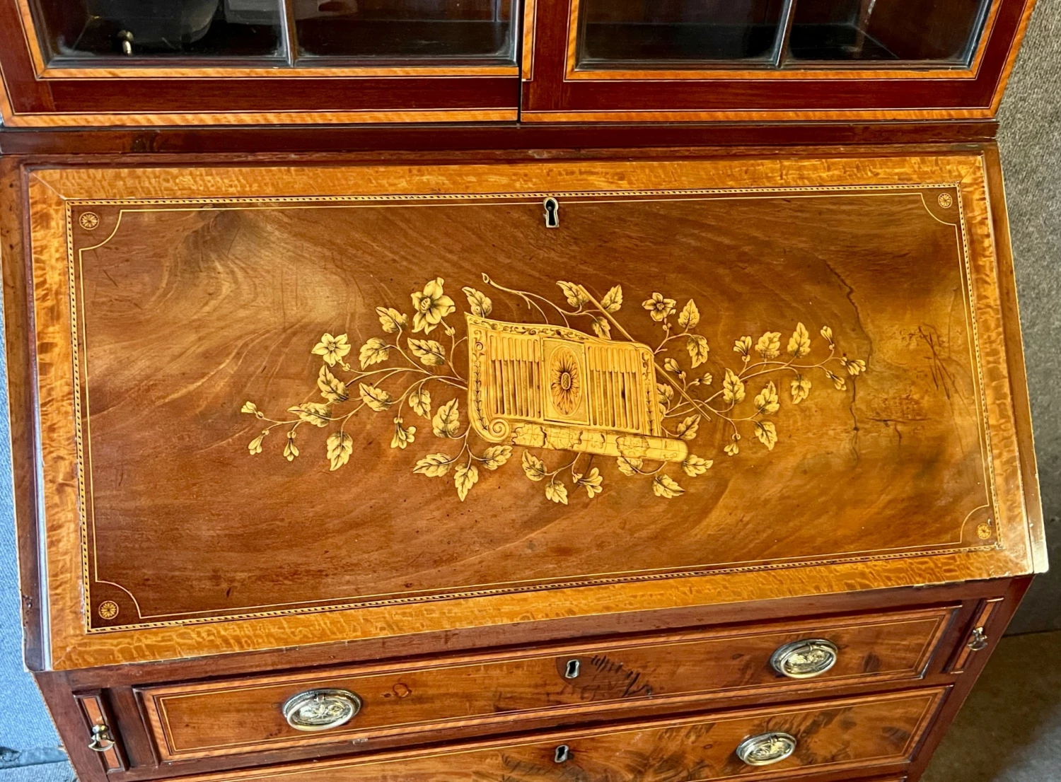 Superior Sheraton Revival Bureau Bookcase 3 Superior Sheraton Revival Bureau Bookcase - Image 3