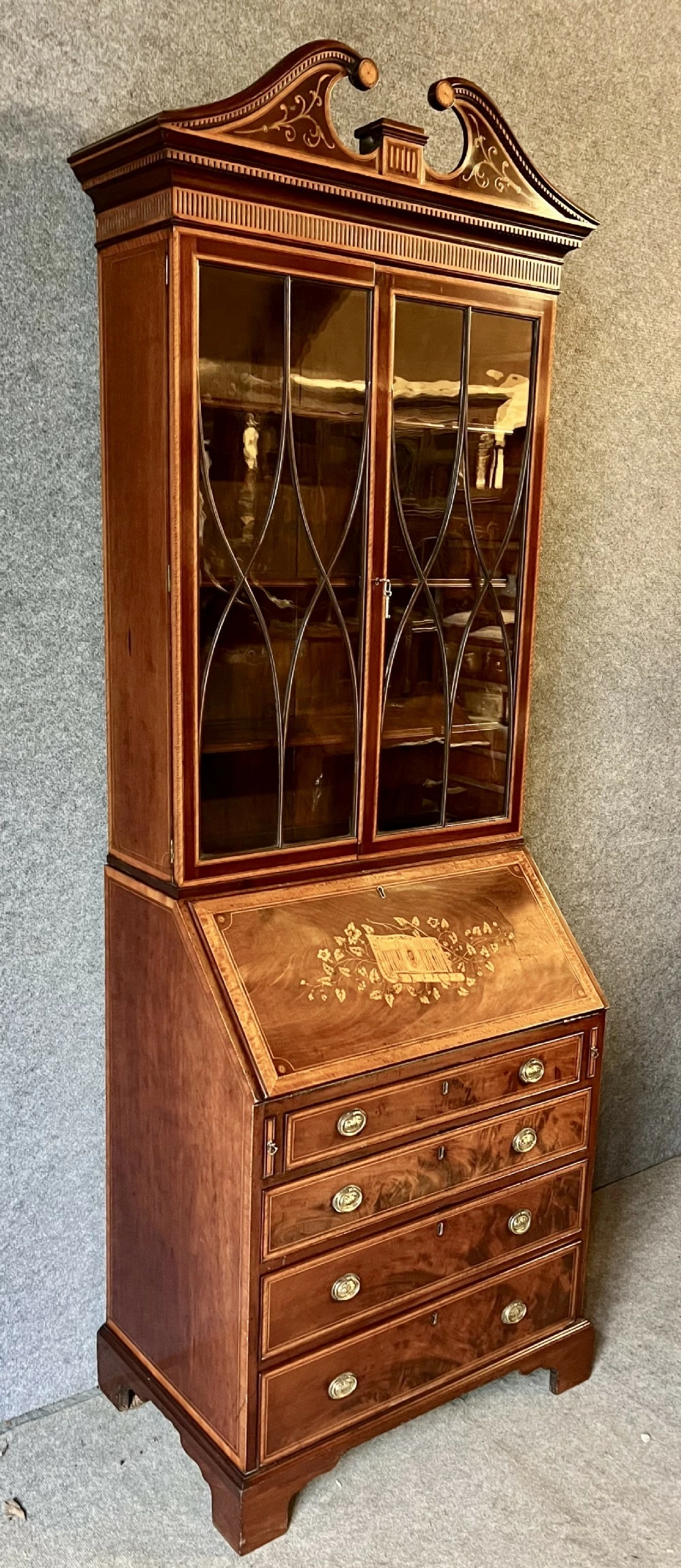 Superior Sheraton Revival Bureau Bookcase 1 Superior Sheraton Revival Bureau Bookcase