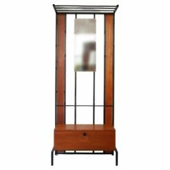 Teak Hall Coat Rack With Storage And Mirror 1960s Belgium
