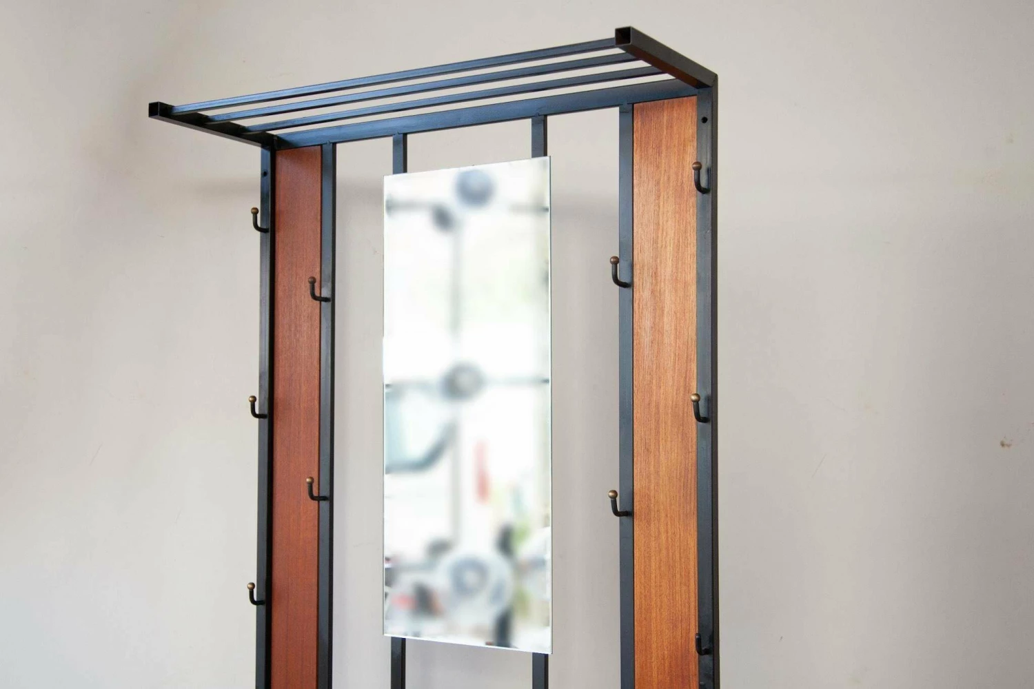 Teak Hall Coat Rack With Storage And Mirror 1960s Belgium 5 Teak Hall Coat Rack With Storage And Mirror 1960s Belgium - Image 5