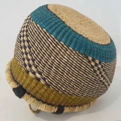 Traditional African Yellow And Blue Bolga Basket With Black Leather Handle -Storage Furniture Sales 2024 traditional african yellow and blue bolga basket with black leather handle 0 5