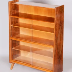 Unique Czech Mid Century Bookcase, 1950s, Well Preserved Condition, Walnut