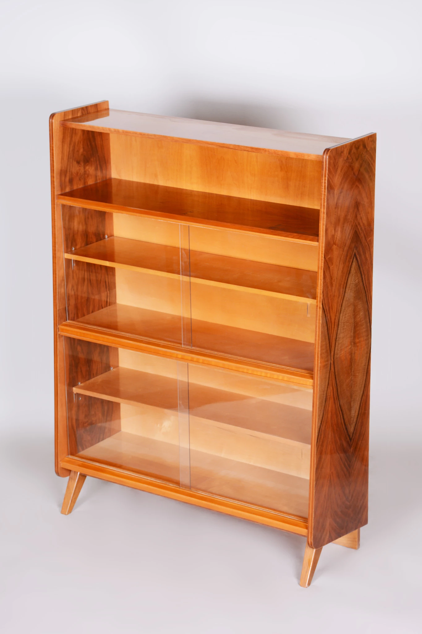 Unique Czech Mid Century Bookcase, 1950s, Well Preserved Condition, Walnut 1 Unique Czech Mid Century Bookcase, 1950s, Well Preserved Condition, Walnut