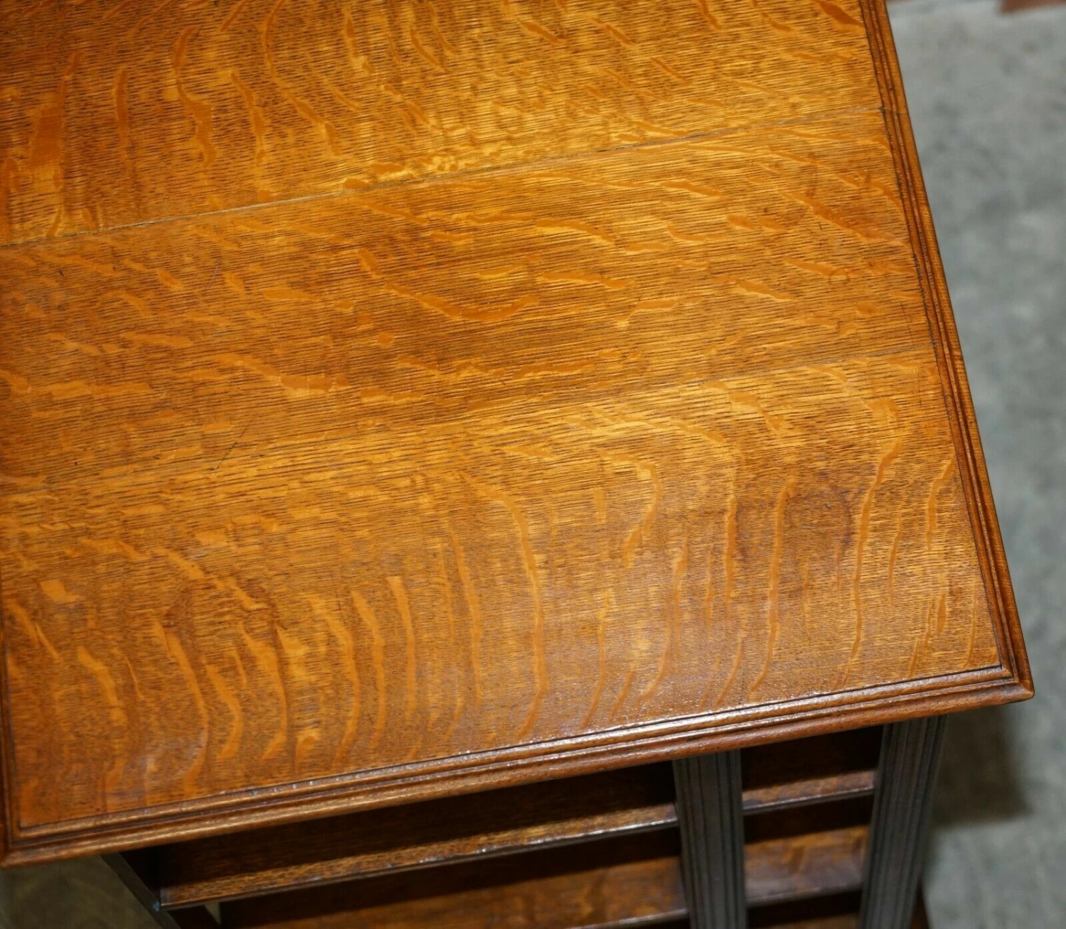 Very Rare Art Nouveau Oak & Sample Wood Inlaid Revolving Bookcase Side End Table 6 Very Rare Art Nouveau Oak & Sample Wood Inlaid Revolving Bookcase Side End Table - Image 6