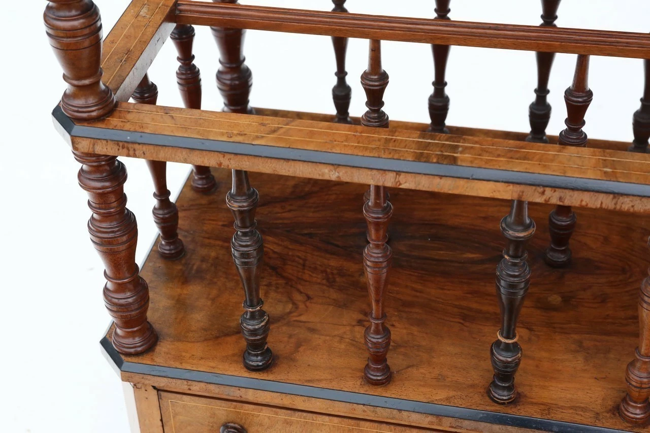Victorian Aesthetic C1880 Burr Walnut Canterbury Whatnot 4 Victorian Aesthetic C1880 Burr Walnut Canterbury Whatnot - Image 4