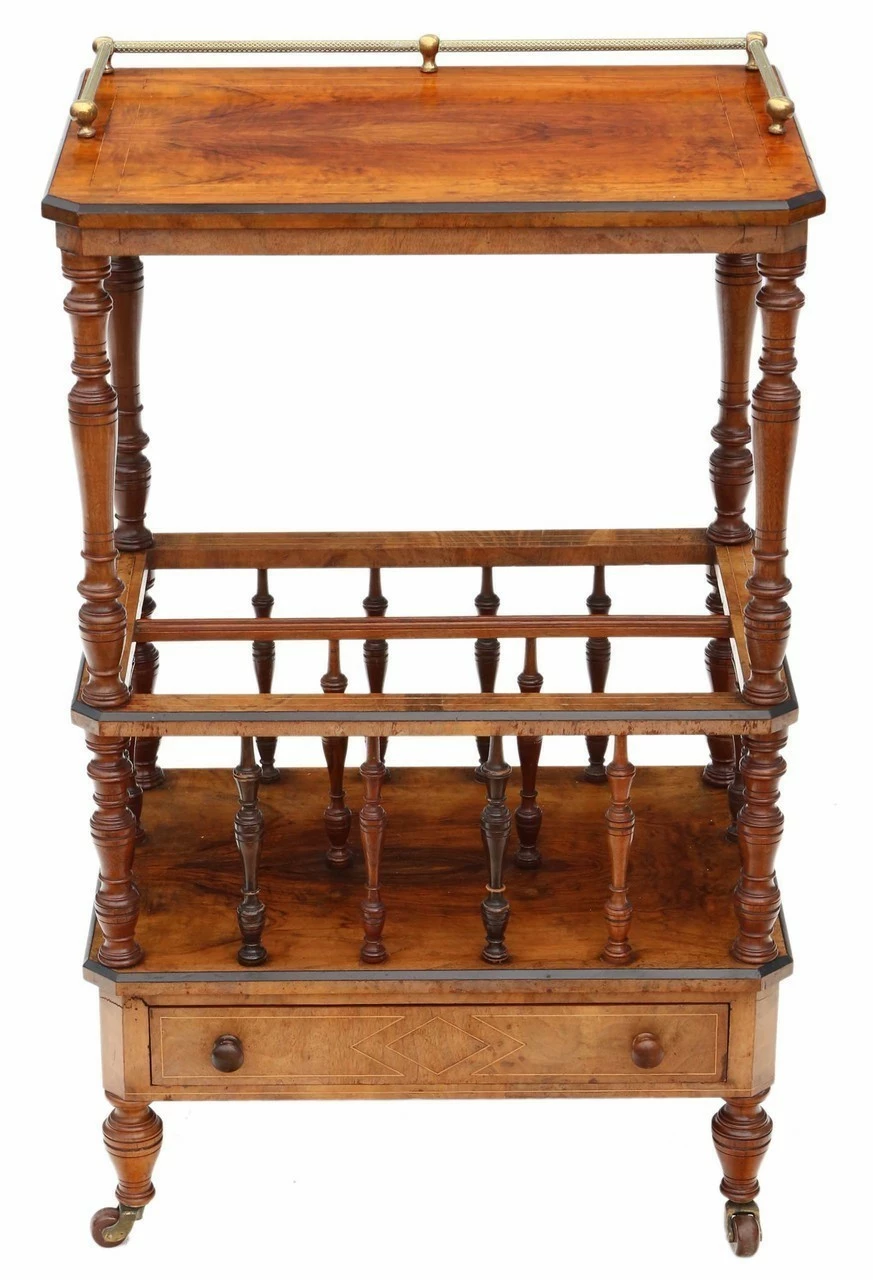 Victorian Aesthetic C1880 Burr Walnut Canterbury Whatnot 1 Victorian Aesthetic C1880 Burr Walnut Canterbury Whatnot
