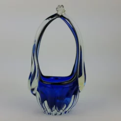 Unknown Vintage 1960 70s Murano Glass Blue Basket Italian Art