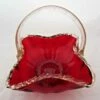 Vintage Barbini Ruby Red Murano Basket Bowl 24k Gold Aventurine Rigaree