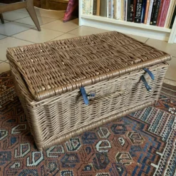 Vintage Cane Hamper Basket, Mid 20th Century