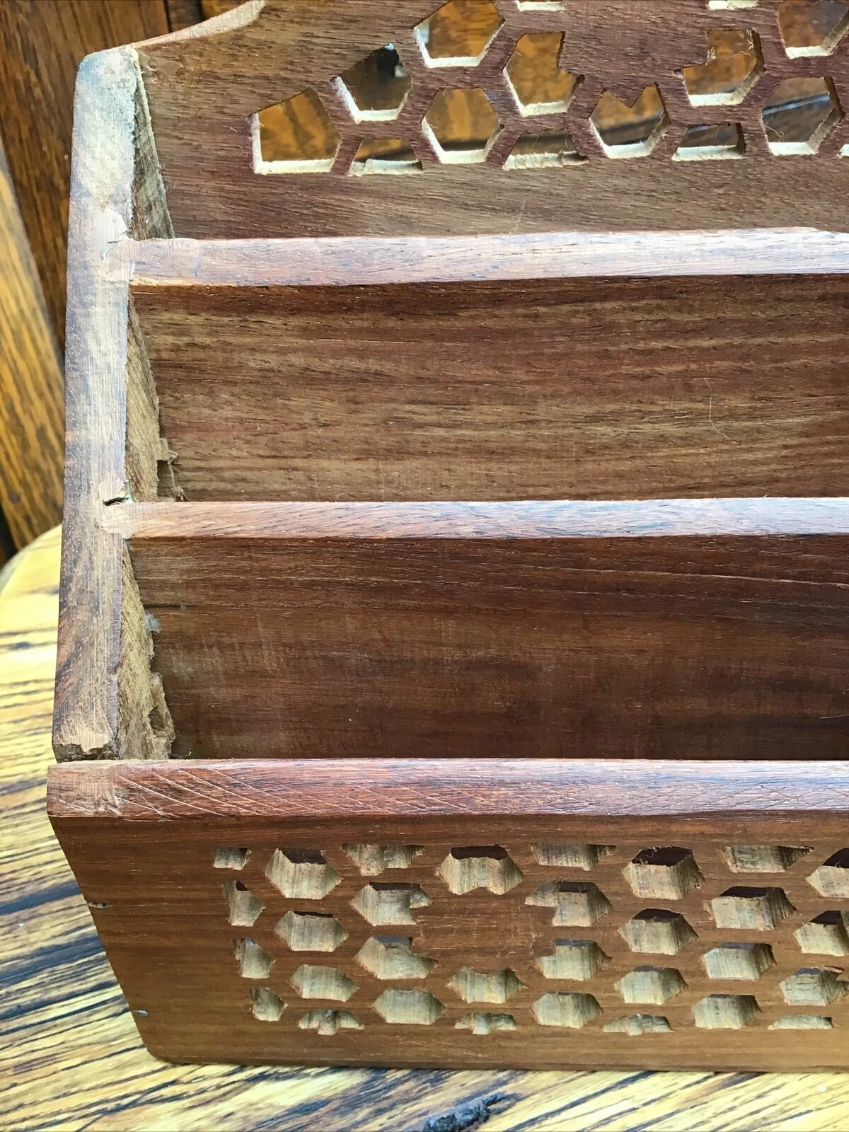Vintage Carved Reticulated Wooden Letter Rack. India 12 Vintage Carved Reticulated Wooden Letter Rack. India - Image 12