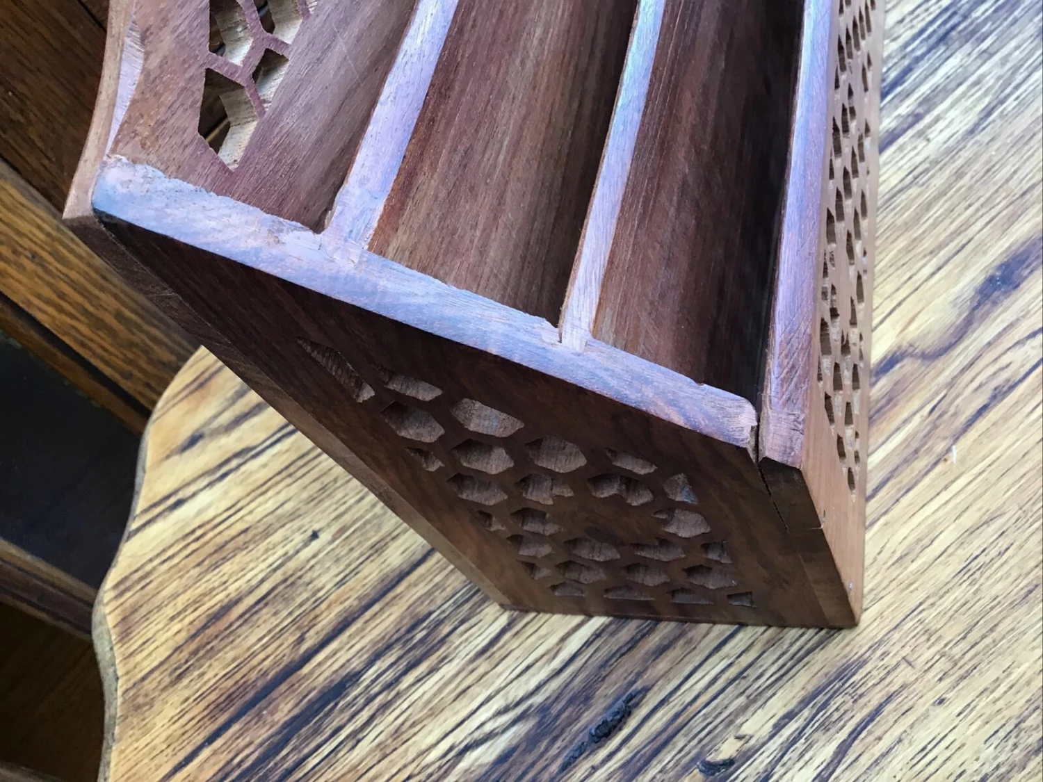 Vintage Carved Reticulated Wooden Letter Rack. India 5 Vintage Carved Reticulated Wooden Letter Rack. India - Image 5