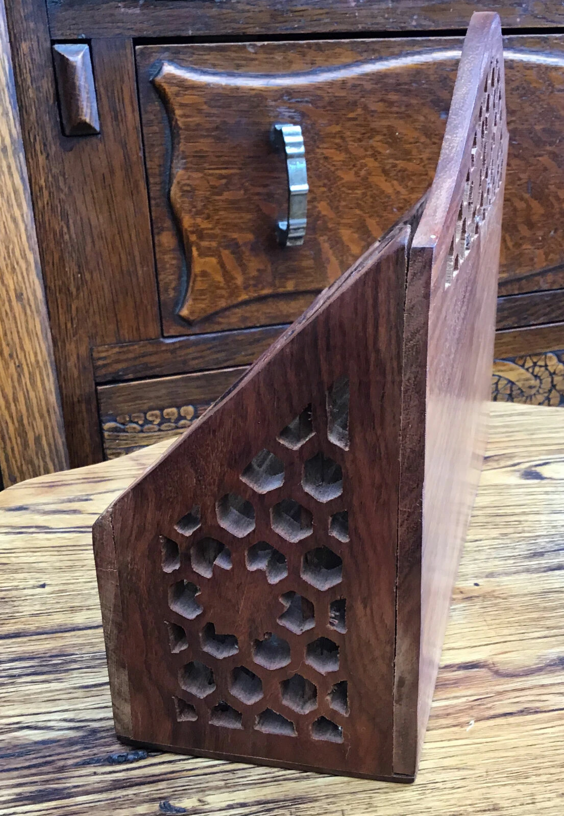 Vintage Carved Reticulated Wooden Letter Rack. India 8 Vintage Carved Reticulated Wooden Letter Rack. India - Image 8