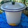 Vintage French Extra Large White Enamel Bucket Churn With Lid 1950s Bathroom Nappy Clothes Washing Bucket Large Milk Churn