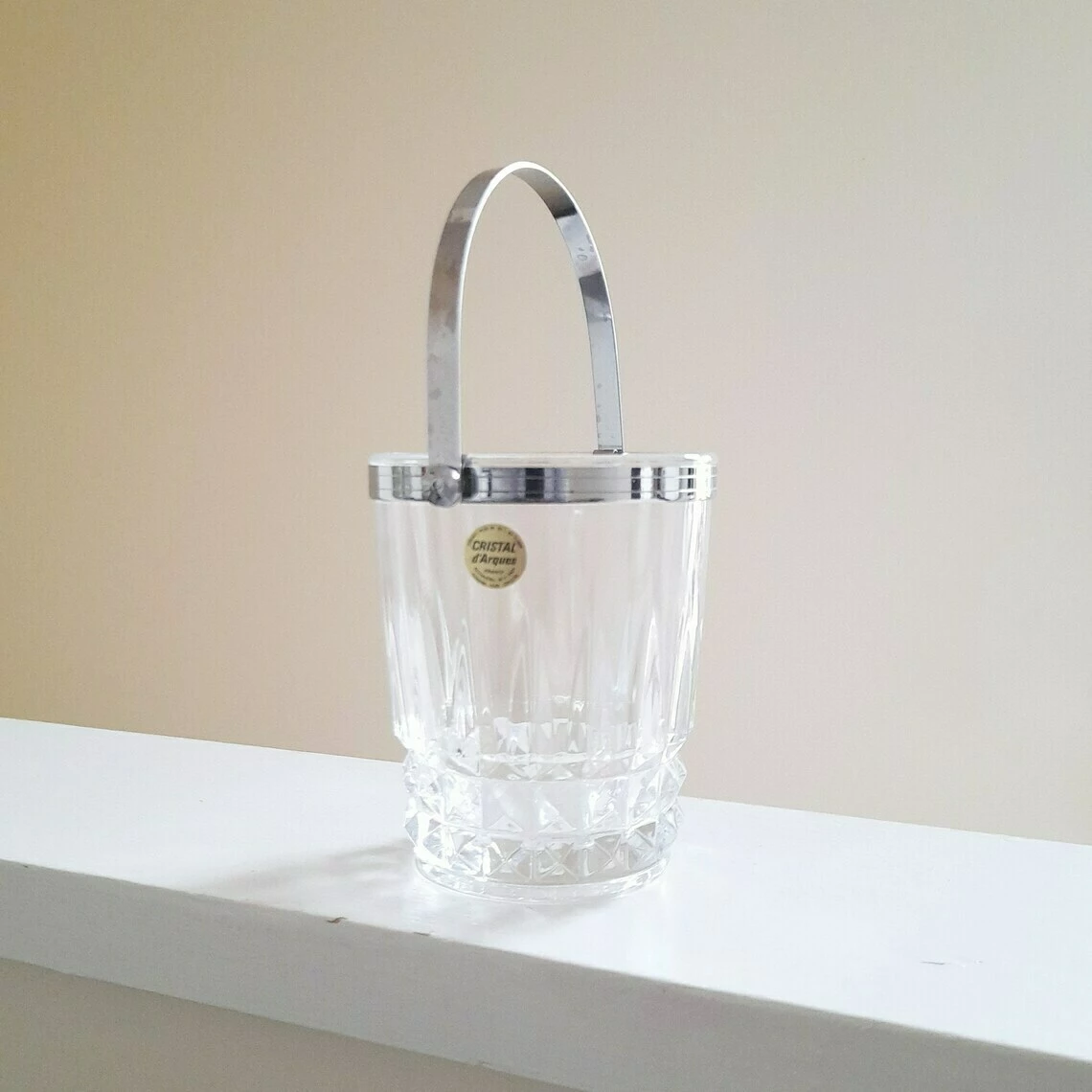Vintage French Lead Crystal Glass Ice Bucket (24% Pbo) Cristal D'arques Villandry By Durand Mid Century Cut Glass Barware Original Box 4 Vintage French Lead Crystal Glass Ice Bucket (24% Pbo) Cristal D'arques Villandry By Durand Mid Century Cut Glass Barware Original Box - Image 4