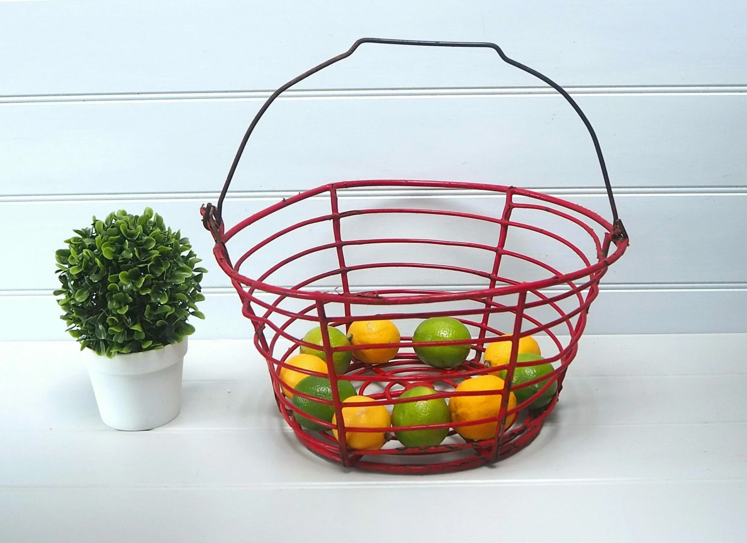 Unknown Vintage French Round Red Wire Egg Garden Potato Fruit Or Vegetable Basket With Handle 1 Unknown Vintage French Round Red Wire Egg Garden Potato Fruit Or Vegetable Basket With Handle