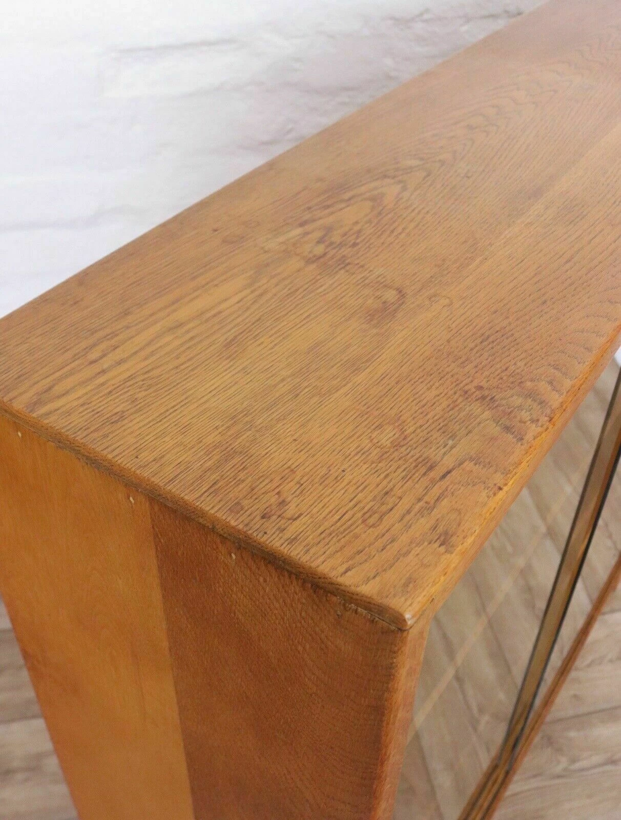 Vintage Light Oak Glazed Display Bookcase Cabinet Mid Century Storage 50s 4 Vintage Light Oak Glazed Display Bookcase Cabinet Mid Century Storage 50s - Image 4