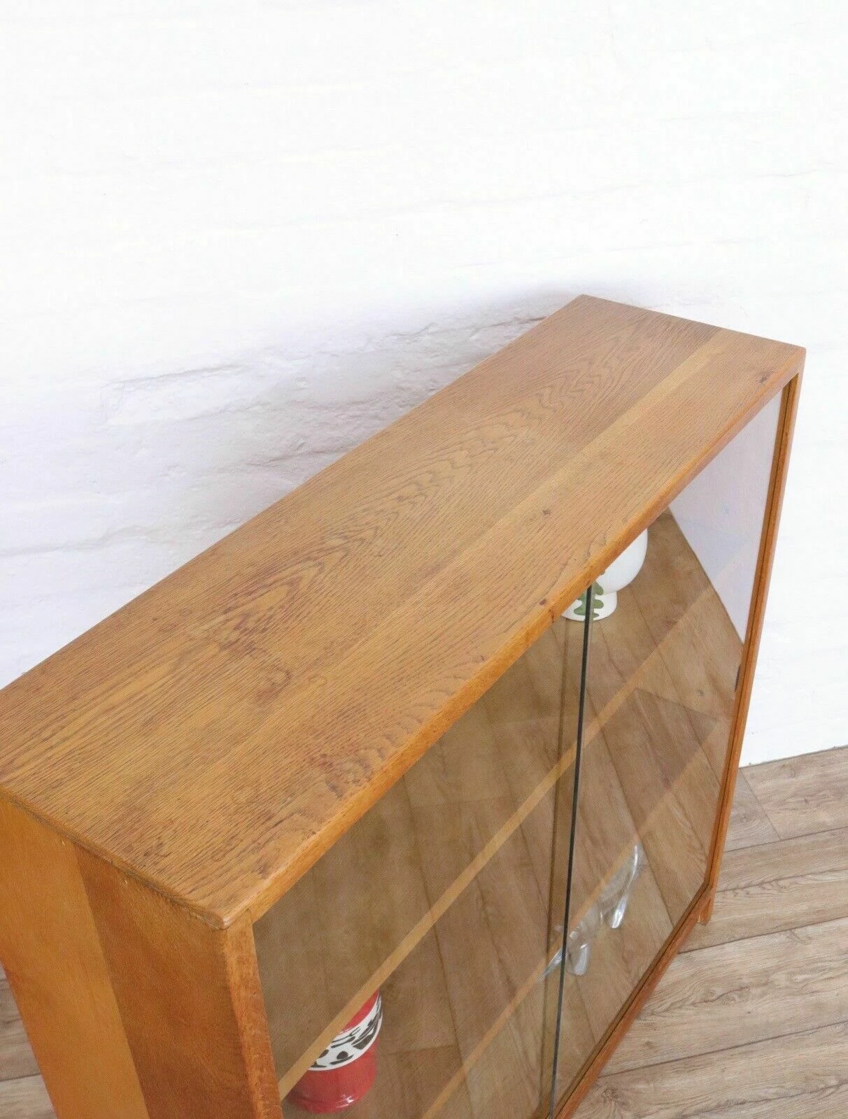 Vintage Light Oak Glazed Display Bookcase Cabinet Mid Century Storage 50s 6 Vintage Light Oak Glazed Display Bookcase Cabinet Mid Century Storage 50s - Image 6