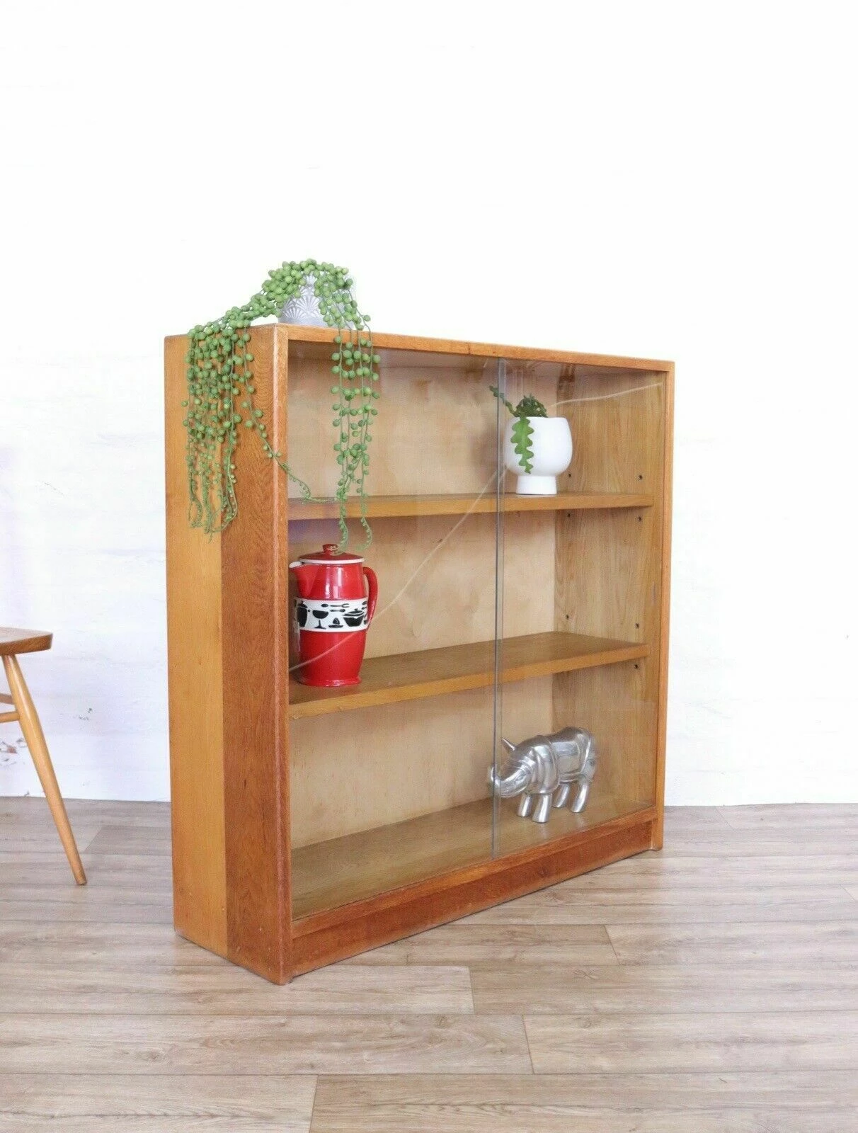 Vintage Light Oak Glazed Display Bookcase Cabinet Mid Century Storage 50s 1 Vintage Light Oak Glazed Display Bookcase Cabinet Mid Century Storage 50s