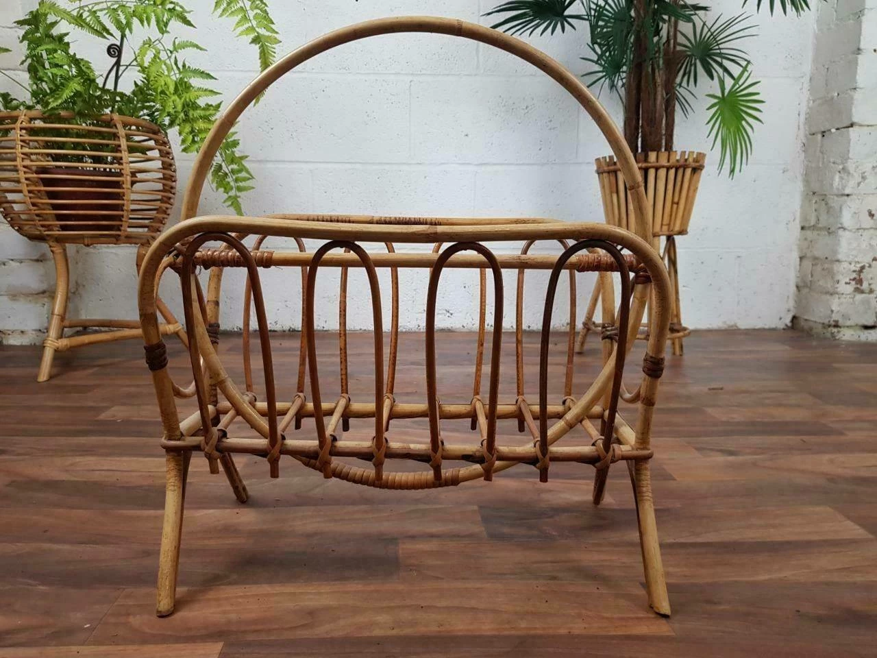 Unknown Vintage Mid Century Bamboo Magazine Rack Retro Tiki Boho Scandi 2 Unknown Vintage Mid Century Bamboo Magazine Rack Retro Tiki Boho Scandi - Image 2