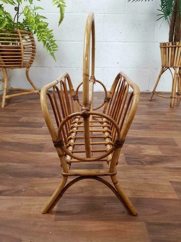 Unknown Vintage Mid Century Bamboo Magazine Rack Retro Tiki Boho Scandi 3 Unknown Vintage Mid Century Bamboo Magazine Rack Retro Tiki Boho Scandi - Image 3