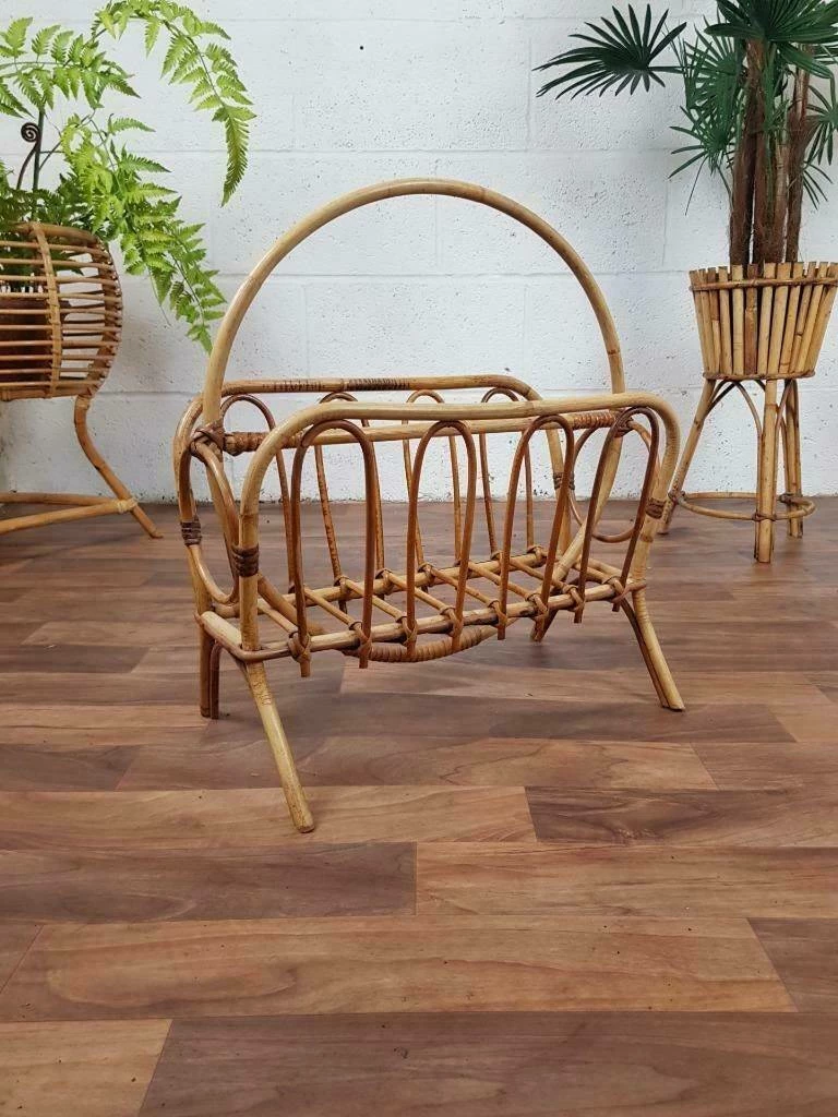 Unknown Vintage Mid Century Bamboo Magazine Rack Retro Tiki Boho Scandi 1 Unknown Vintage Mid Century Bamboo Magazine Rack Retro Tiki Boho Scandi