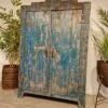 Vintage Rustic Indian Blue Wooden Shop Display Bathroom Kitchen Drinks Cabinet