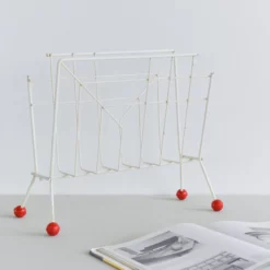 Vintage White And Red Atomic Wire Magazine Rack